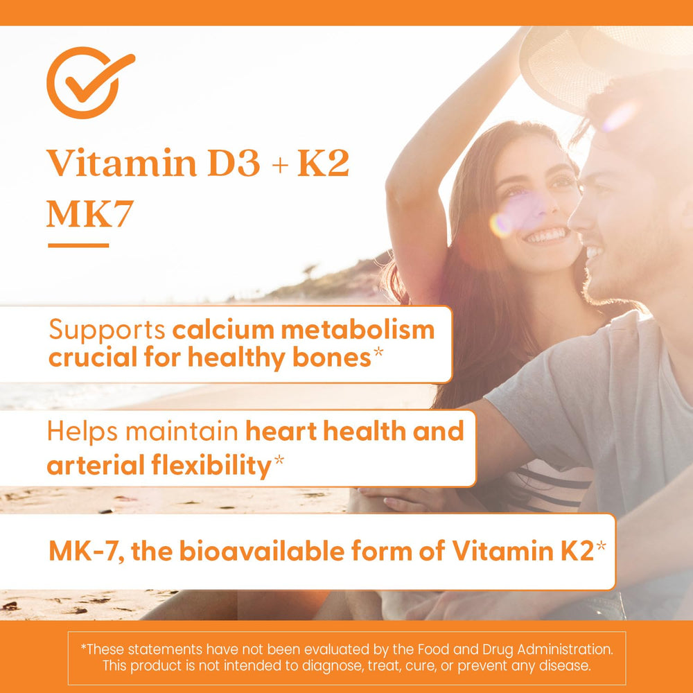Product bottle close-up with D3 + K2 MK-7 labeling