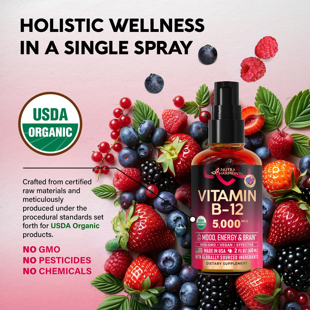 Bottle label showing USDA Organic B12 Sublingual