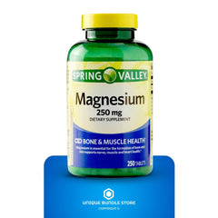 Bottle containing 250 magnesium tablets for extended supply