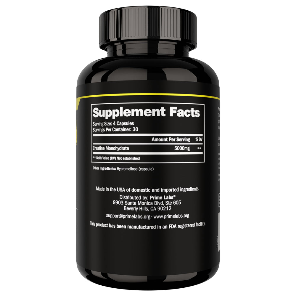 Bottle on white background featuring Prime Labs creatine
