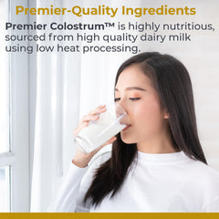 Bovine colostrum powder bottle with label