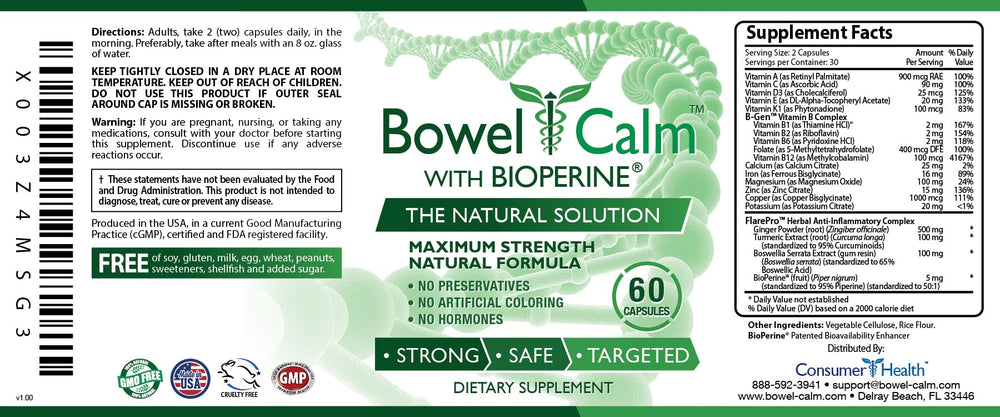 GMP-certified USA facility manufacturing Bowel Calm
