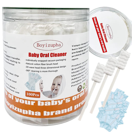 Box of Boyizupha 100-pack baby disposable gauze toothbrushes