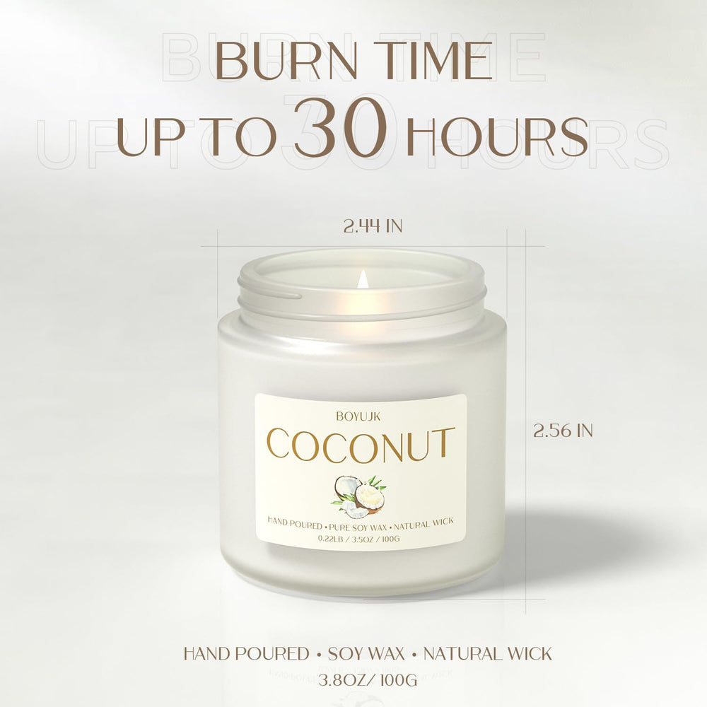 Coconut candle set shown for romantic dinners, baths, and reading