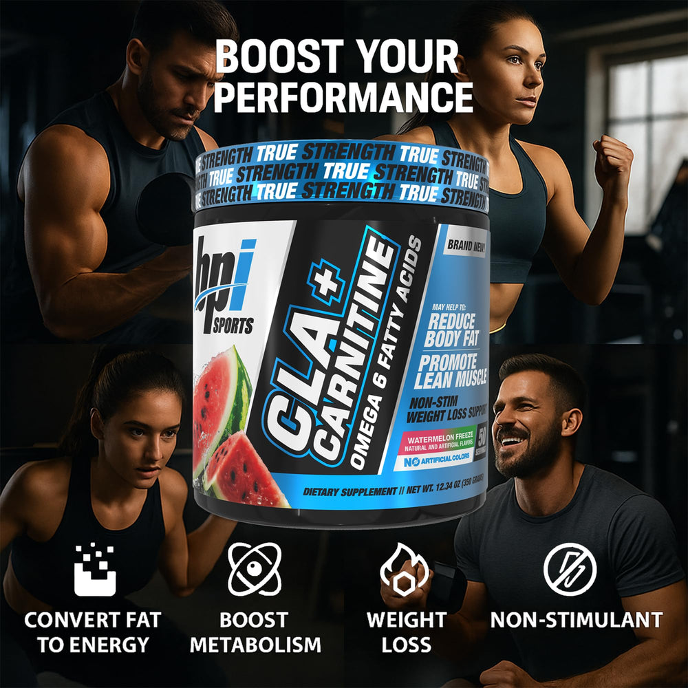 CLA+Carnitine bottle side view displaying nutrition facts