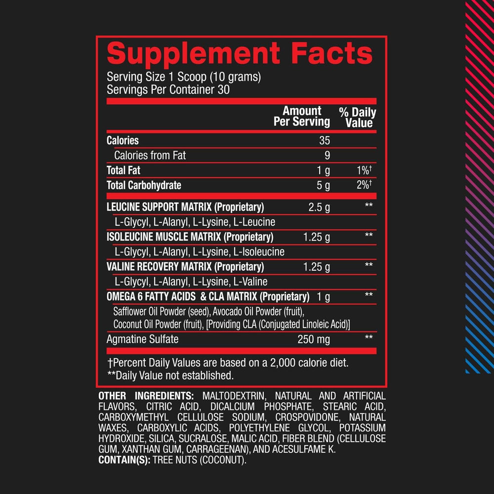 Rainbow Ice flavor BCAA powder label close-up