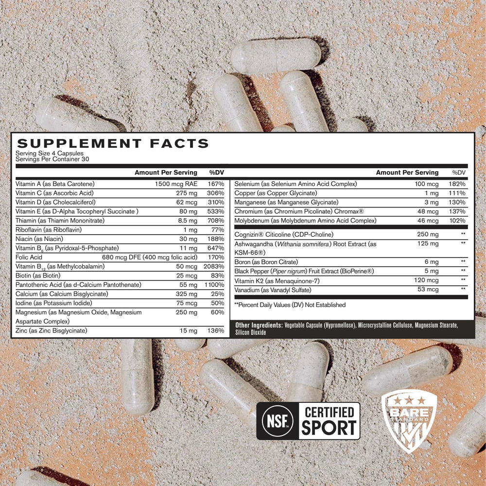 Vitamins and minerals ingredient panel for BPN Strong Multi-Vitamin