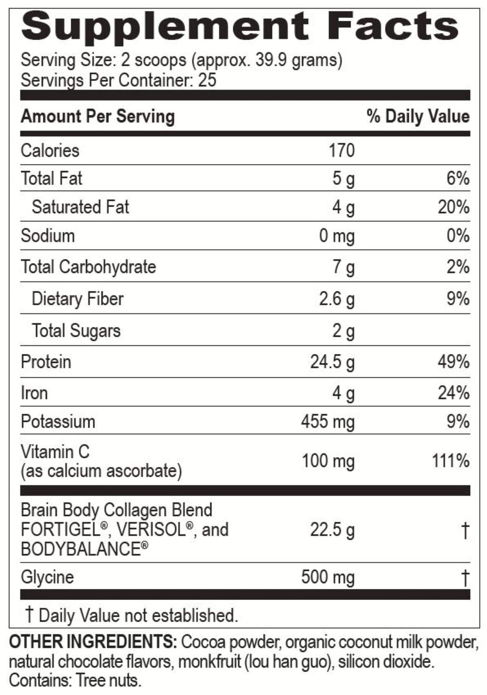 Scooped Brain Body Collagen Powder being added to a beverage (Creamy Natural Chocolate flavor)