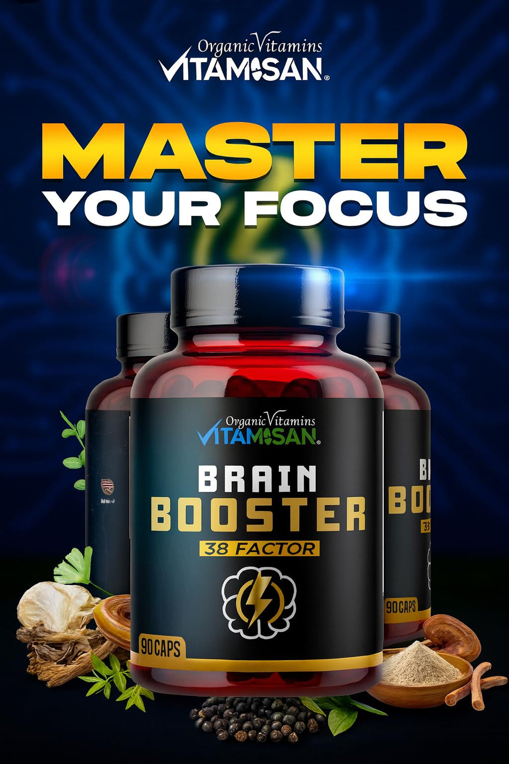 Brain Booster 38 Factor packaging on a desk