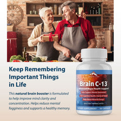 Packaging highlights gluten-free and non-GMO attributes of Brain C-13