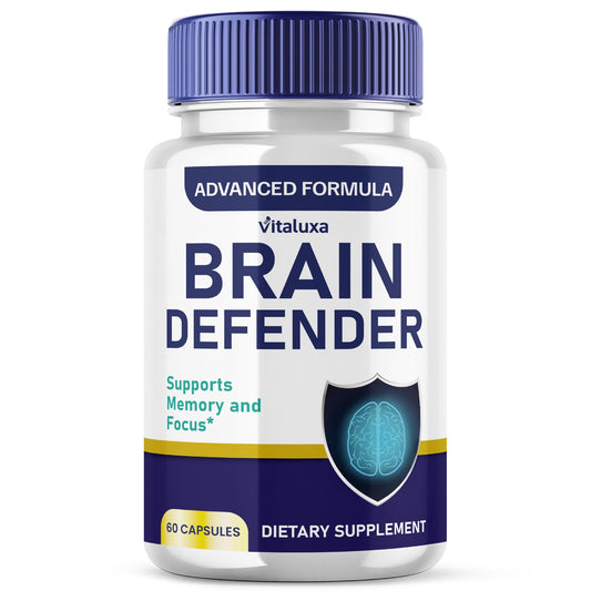 Brain Defender supplement bottle and capsules on white background
