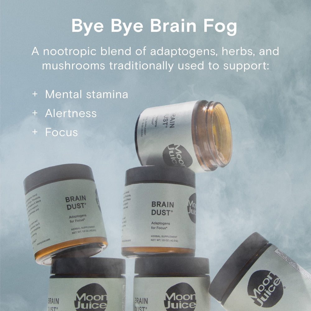 Moon Juice Brain Dust bottle with label close-up