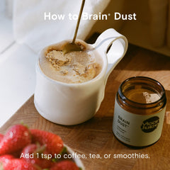 Calm focus concept with brain illustration and herbs