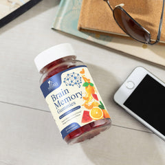 Back view of Brain Gummies bottle with nutritional information visible