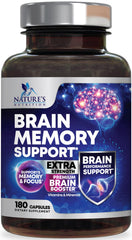 Brain Memory Supplement Pills bottle with 180 capsules on a white background