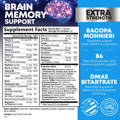 Close-up of Brain Memory Supplement label on the bottle