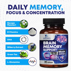 Nutrition label on Brain Memory Supplement bottle