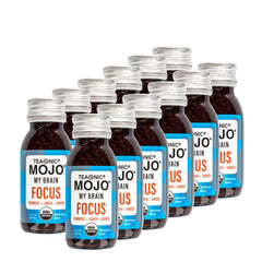 Front view of TEAONIC Brain Mojo focus wellness shot bottle