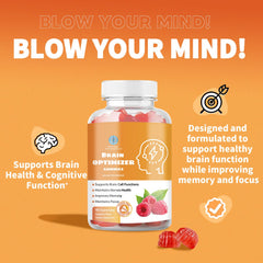Closed bottle of Brain Optimizer Gummies Raspberry.