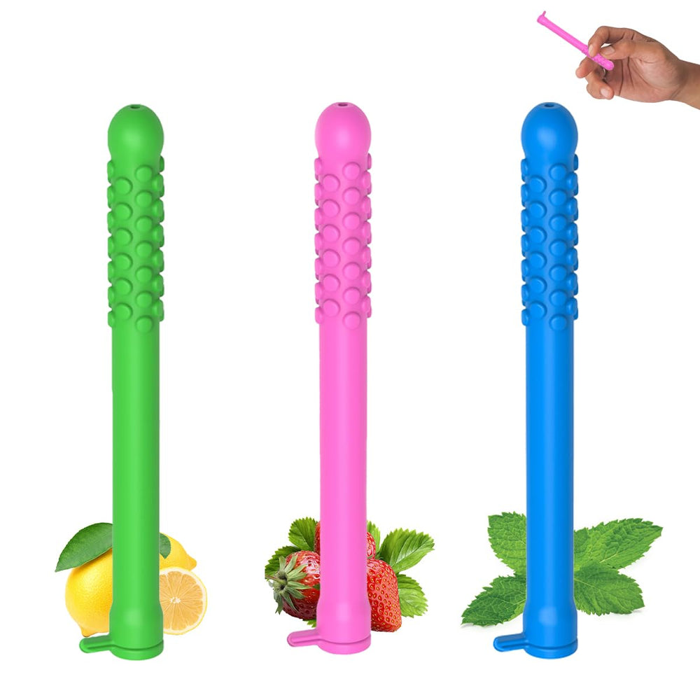 Three chewable essential oil breath sticks in a travel-friendly pack