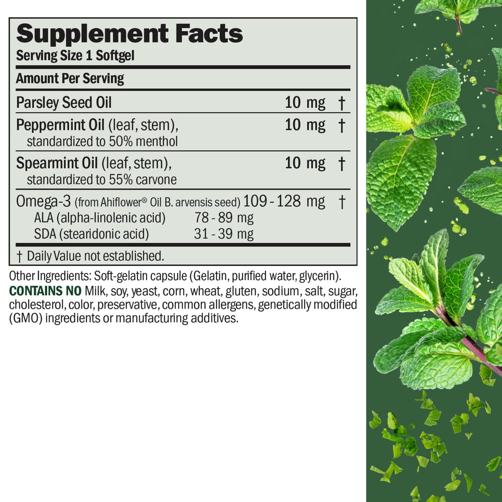 Breath Plus Softgels bottle with label close-up