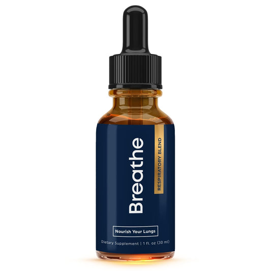 Front view of BREATHE 8-IN-1 Mullein Drops bottle (1 fl oz)