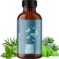 Breathe essential oil diffuser blend bottle with eucalyptus peppermint tea tree mint