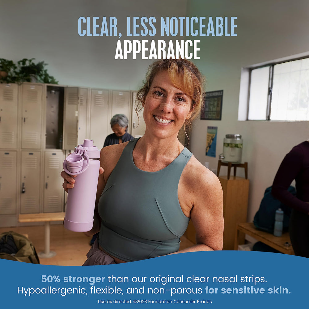 Breathe Right hypoallergenic strips for sensitive skin during use.
