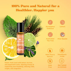 Roll-On bottle featuring eucalyptus and peppermint imagery