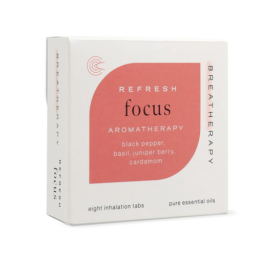 Breatherapy aroma patch packaging shows premium oils for focus