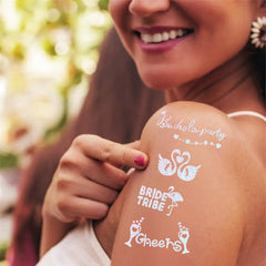 Bride Squad foil tattoos Bride Team Bride motif emphasizes togetherness for bachelorette events.
