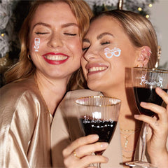 Bride Squad sparkly tattoos on skin show shimmer and long wear for celebrations.