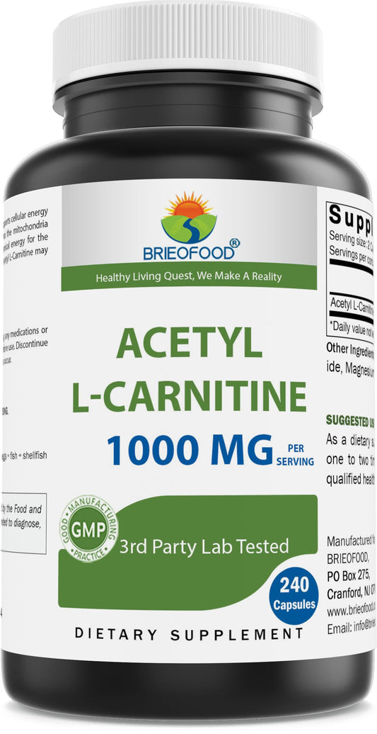 Brieofood Acetyl L-Carnitine 1000 mg bottle with 240 capsules