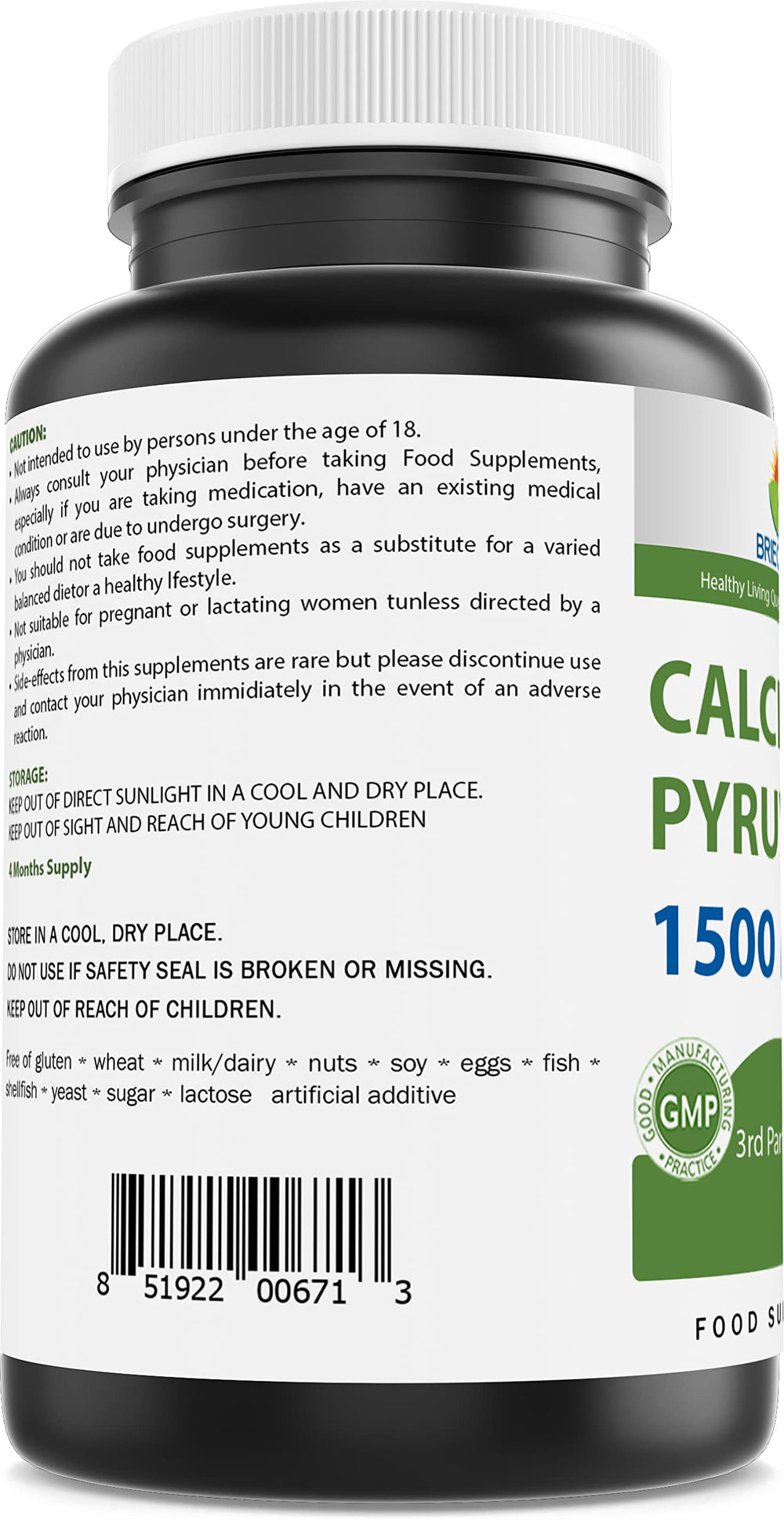 Brieofood Calcium Pyruvate vegetarian capsules in a two-bottle pack, easy to integrate in daily routines.