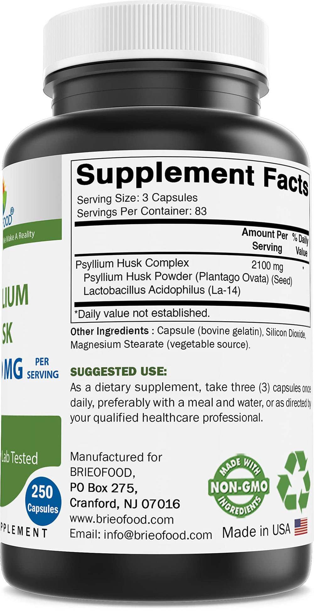 Close-up of Brieofood Lactobacillus acidophilus LA-14 bottle label