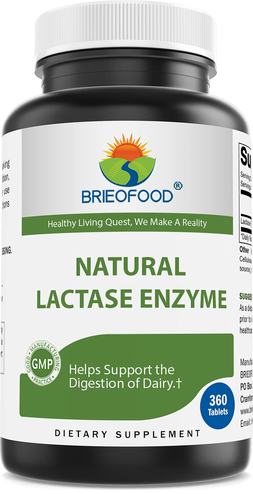 Brieofood Lactase Enzyme Pills bottle with 360 tablets