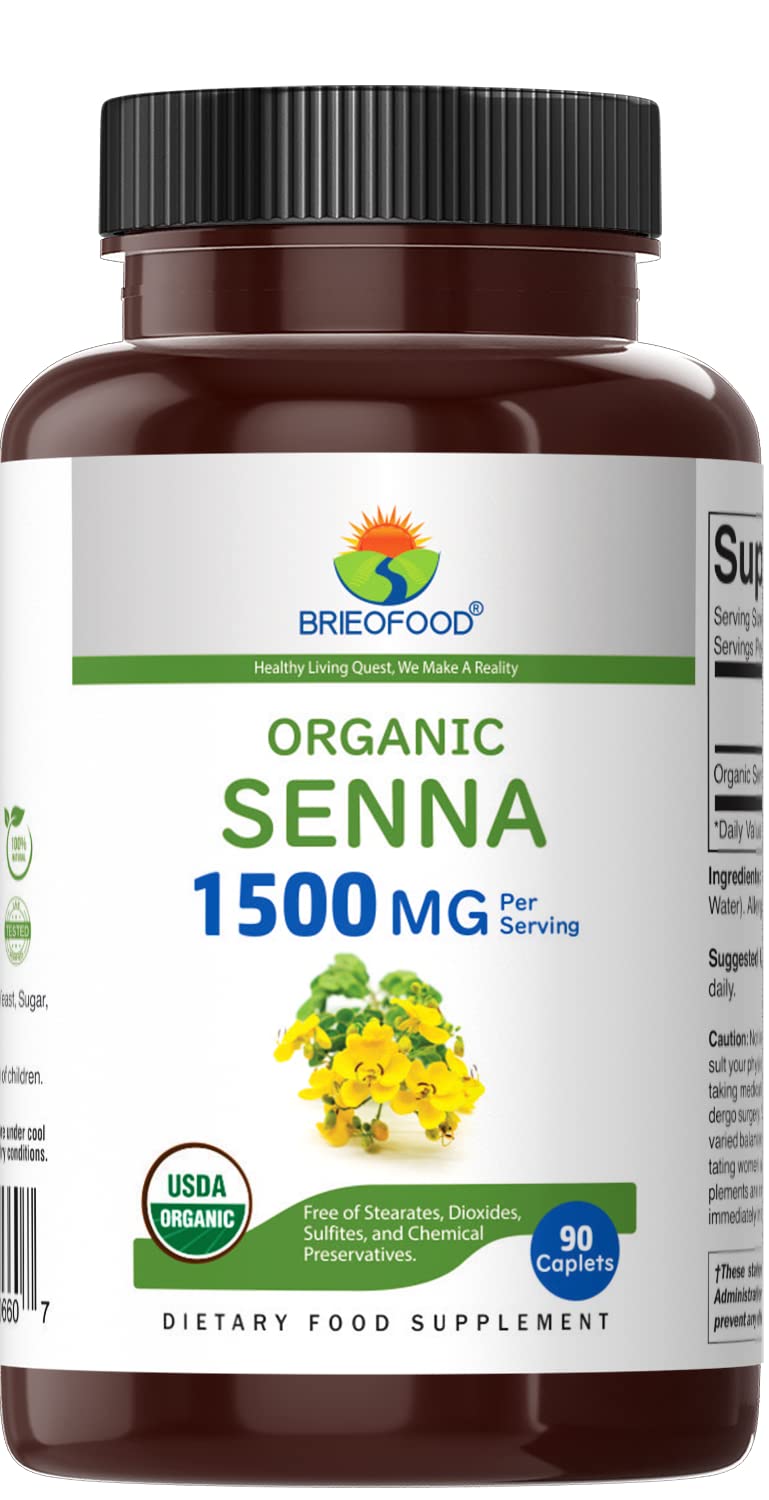 Brieofood Organic Senna tablets close-up highlights vegetarian formula