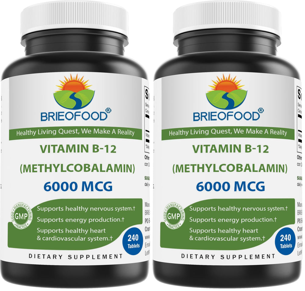 Brieofood Vitamin B-12 6000 mcg methylcobalamin bottle label