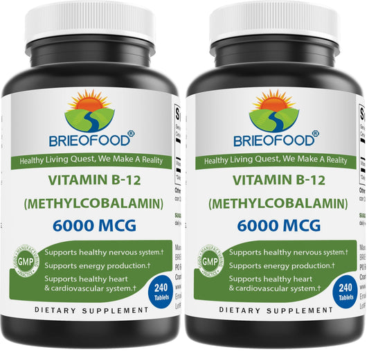 Brieofood Vitamin B-12 6000 mcg methylcobalamin bottle label