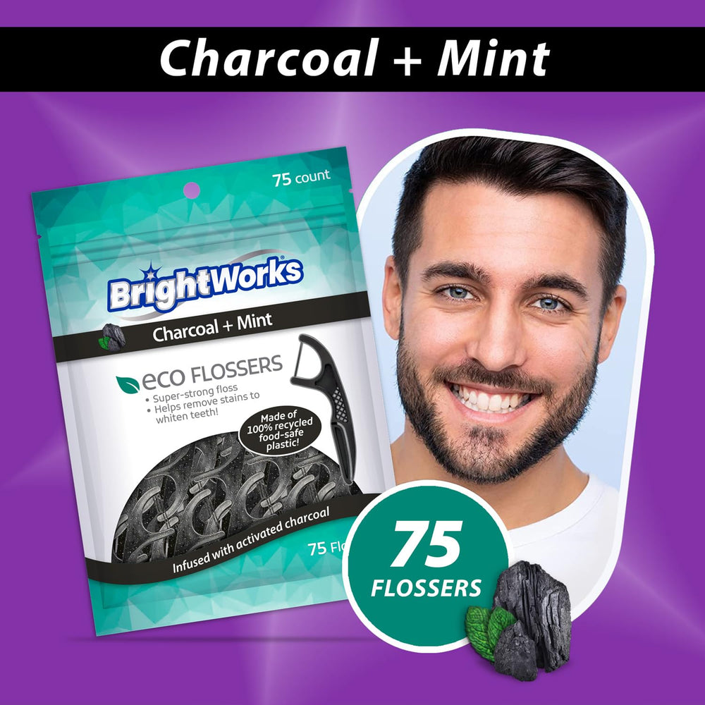 Charcoal mint infused floss picks
