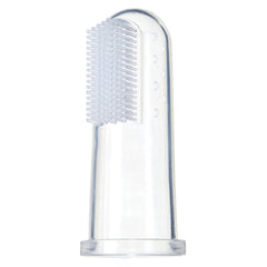 Close-up of soft bristles on the finger toothbrush