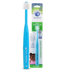 Brilliant Oral Care child toothbrush in sky blue with a 360-degree round head