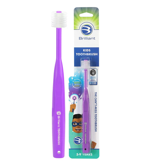 Brilliant Oral Care Kids Toothbrush purple round head front view