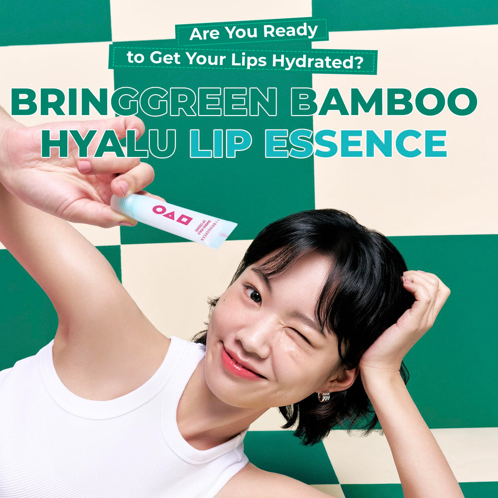 BRING GREEN bamboo hyalu lip essence texture close-up shows light, non-greasy hydration.