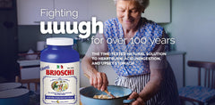 Brioschi bottle on kitchen counter—grab-and-go option for mealtime discomfort.