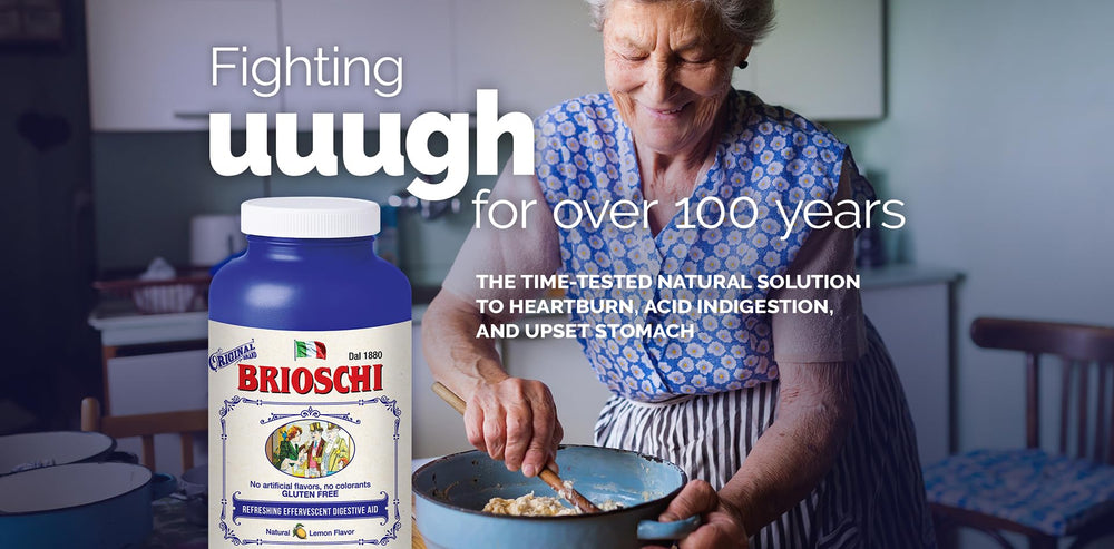 Brioschi promo display packaging showcases accessible, trusted Italian formula.