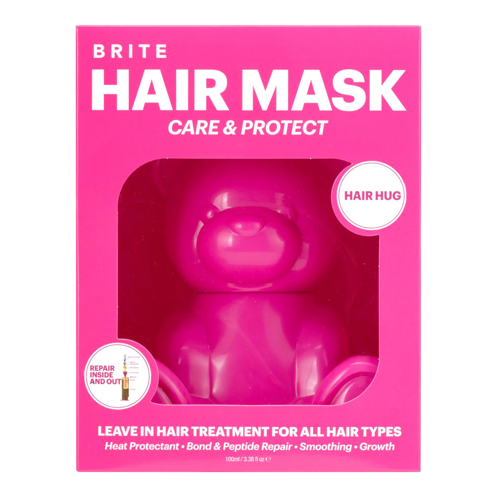 BRITE Care & Protect Leave-In Hair Mask bottle promotes smooth, manageable hair