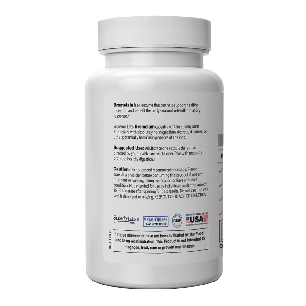 Label showing 2400 GDU per gram for Bromelain 500mg