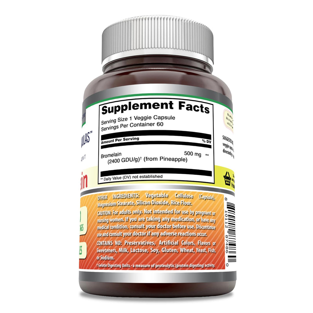 Close-up of Bromelain 500 mg 2400 GDU label
