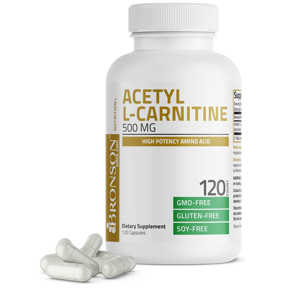 Bronson Acetyl L-Carnitine 500 mg capsules bottle and label